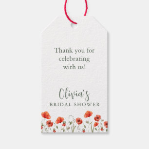 Red Poppy Garden Floral Bridal Shower Thank You Gift Tags