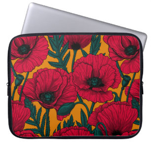 Red poppy garden laptop sleeve