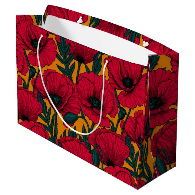 Red poppy garden large gift bag (Back Angled)