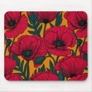 Red poppy garden mouse mat