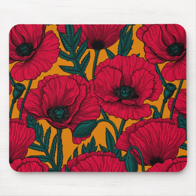 Red poppy garden mouse mat (Front)