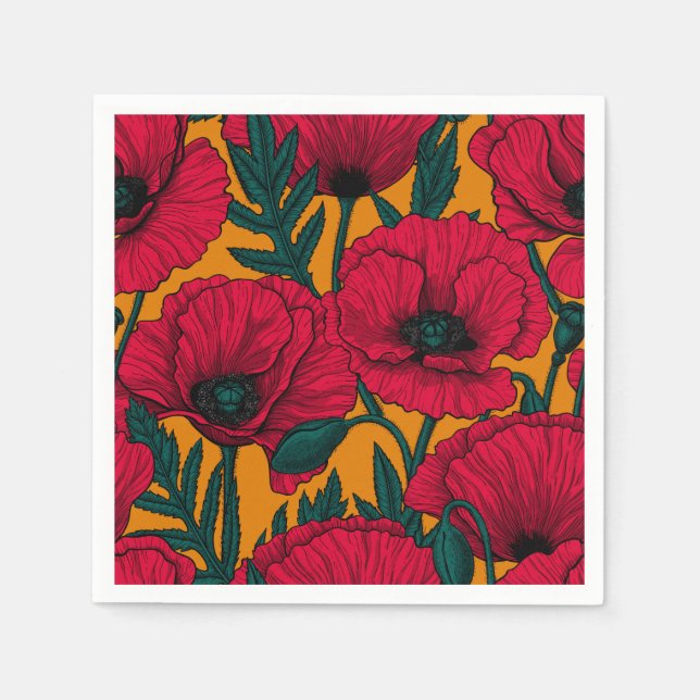Red poppy garden napkin (Front)