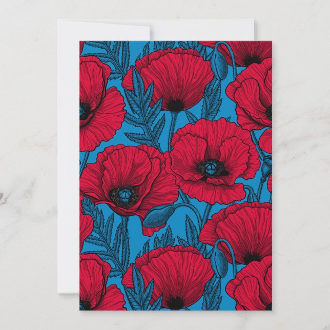 Red poppy garden on blue (Front)
