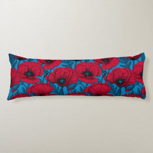 Red poppy garden on blue body cushion