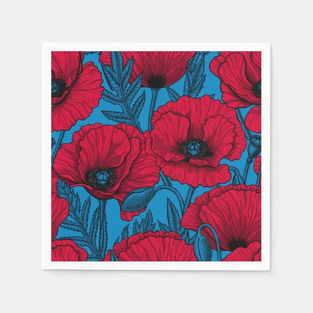 Red poppy garden on blue napkin (Front)