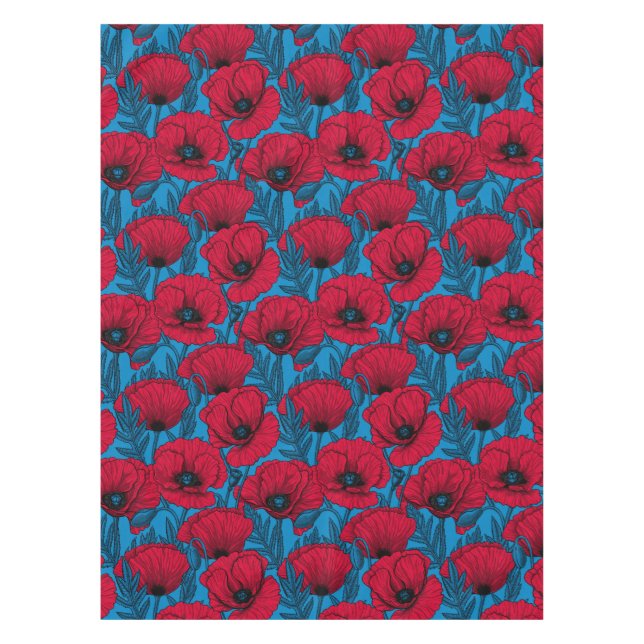 Red poppy garden on blue tablecloth (Front)