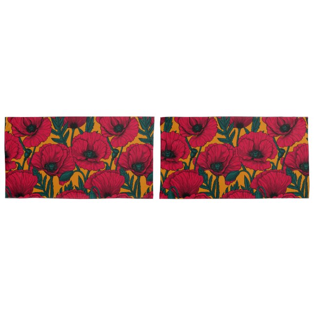 Red poppy garden pillowcase (Front-Set)