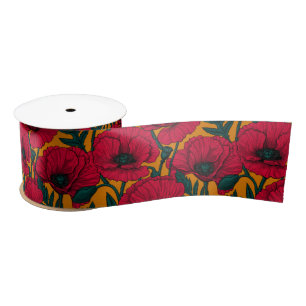 Red poppy garden satin ribbon