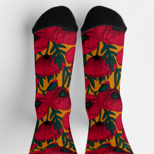 Red poppy garden socks