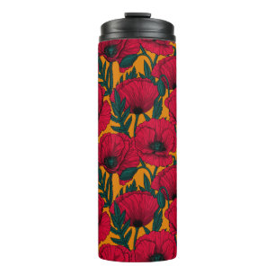Red poppy garden thermal tumbler