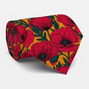 Red poppy garden tie