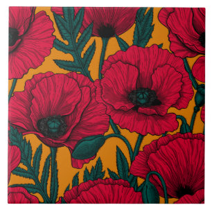 Red poppy garden tile