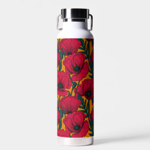 Red poppy garden water bottle