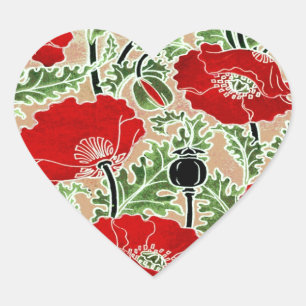 Red Poppy Heart Sticker