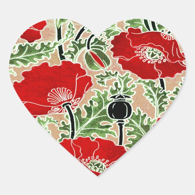 Red Poppy Heart Sticker (Front)
