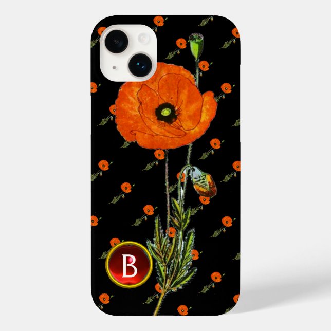RED POPPY IN BLACK RUBY GEMSTONE  MONOGRAM Case-Mate iPhone CASE (Back)