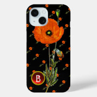 RED POPPY IN BLACK RUBY GEMSTONE  MONOGRAM
