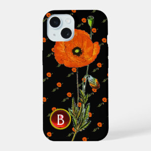 RED POPPY IN BLACK RUBY GEMSTONE  MONOGRAM iPhone 15 CASE