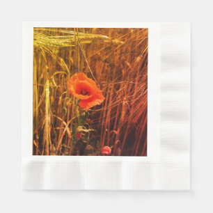 Red Poppy In Golden Wheat Field Thanksgiving Napkin