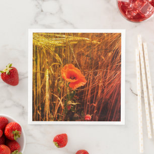Red Poppy In Golden Wheat Field Thanksgiving Napkin