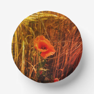 Red Poppy In Golden Wheat Field Thanksgiving Paper Plate