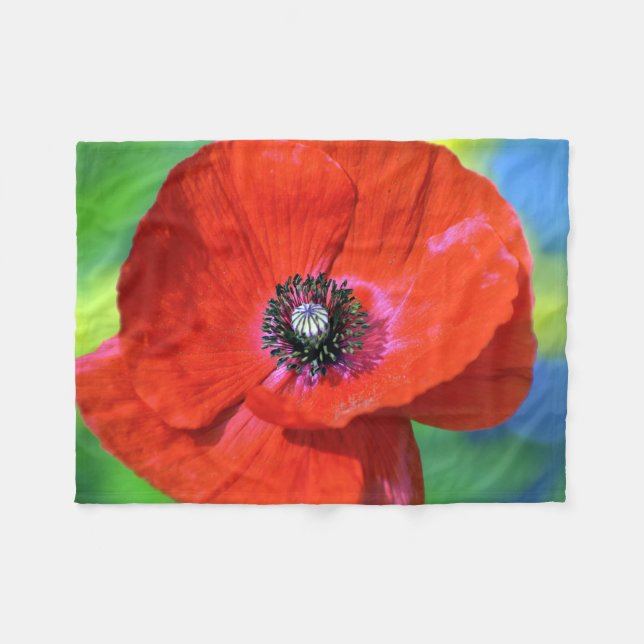 Red Poppy in the Sunshine Photograph Fleece Blanket (Front (Horizontal))