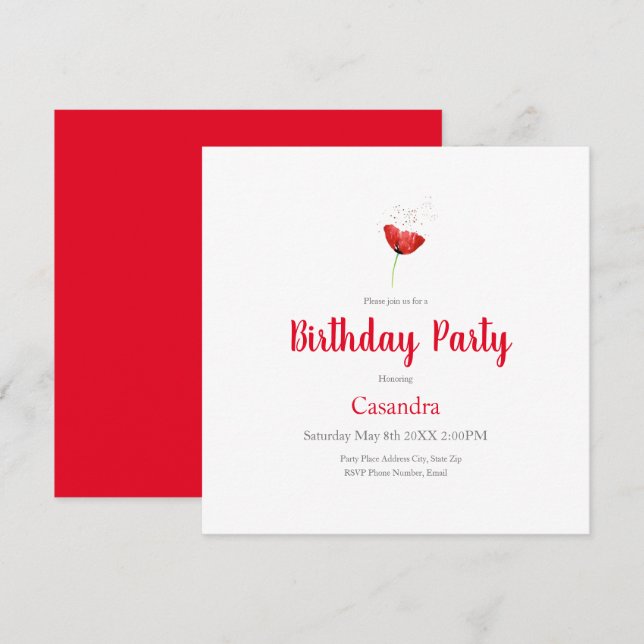 Red Poppy Invitation (Front/Back)
