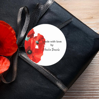 Red Poppy Made with Love Classic Round Sticker