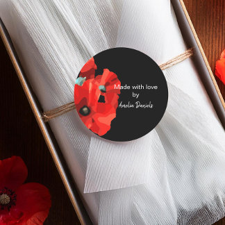 Red Poppy Made with Love Classic Round Sticker