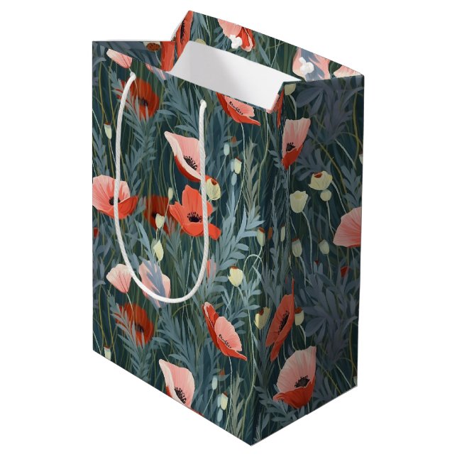 Red Poppy Meadow Medium Gift Bag (Back Angled)