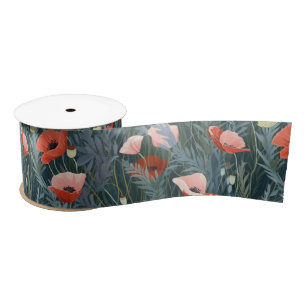 Red Poppy Meadow Satin Ribbon
