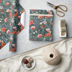 Red Poppy Meadow Wrapping Paper