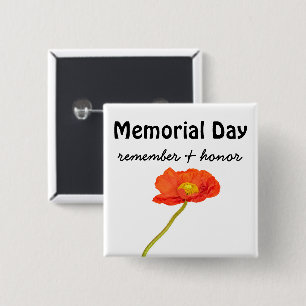 Red Poppy Memorial Day  15 Cm Square Badge