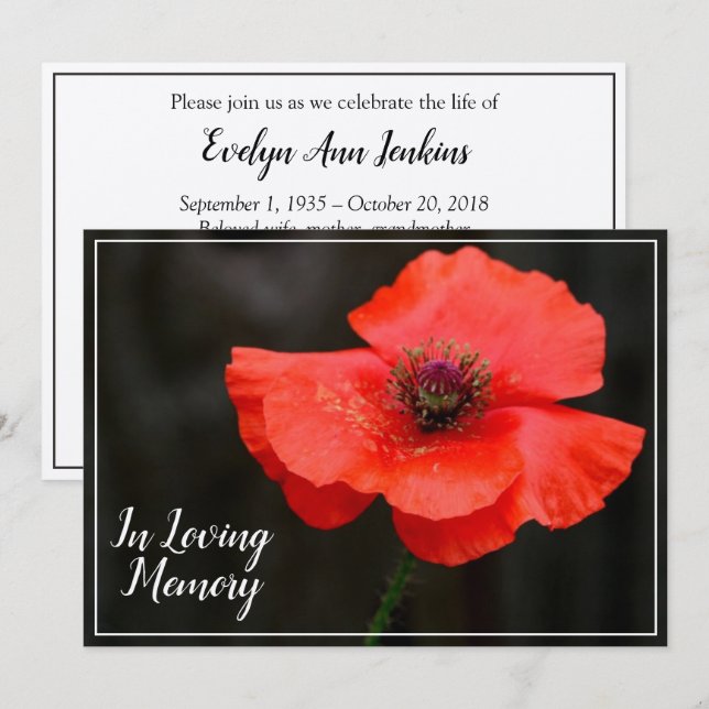 Red Poppy Memorial Service Funeral Announcement (Front/Back)