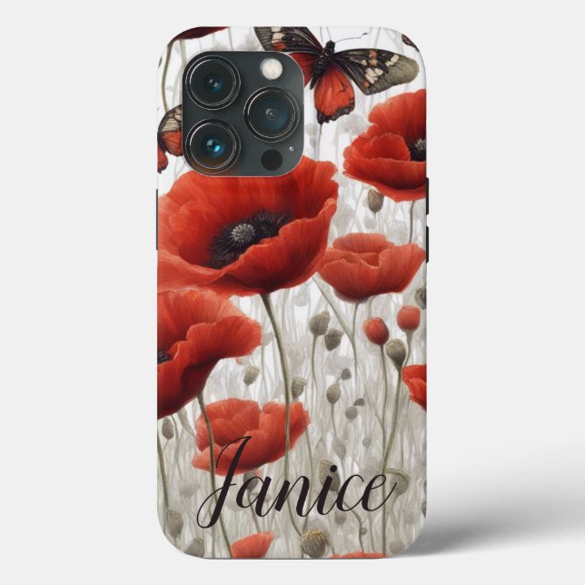 Red Poppy Monogram Case-Mate iPhone Case (Back)