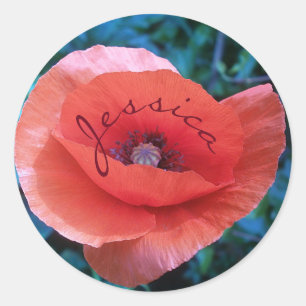 Red poppy. monogram. classic round sticker