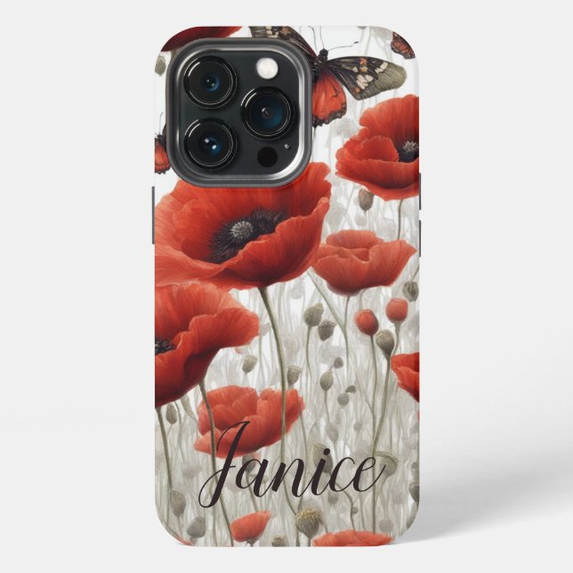 Red Poppy Monogram iPhone Case (Back)
