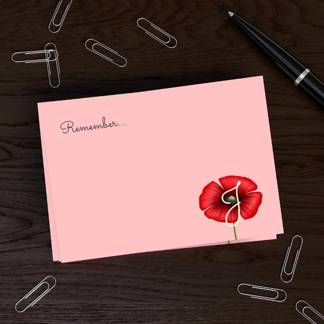 Red Poppy Monogram Name Pink Post it Notes (Pretty pink poppy post it notes with space for your initial. Pick up a pack today!)