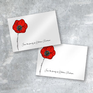 Red Poppy Name Memorial  Card