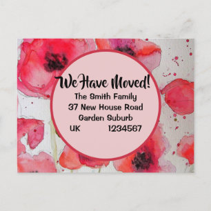 Red Poppy New Address Postcard, We Are Moving Postcard
