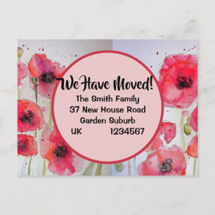 Red Poppy New Address Postcard, We Are Moving Postcard