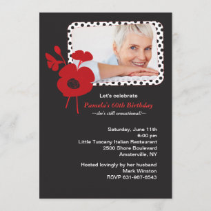 Red Poppy on Black Photo Invitation