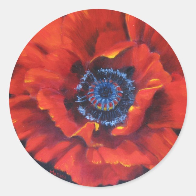 Red Poppy on Black Stickers (Front)