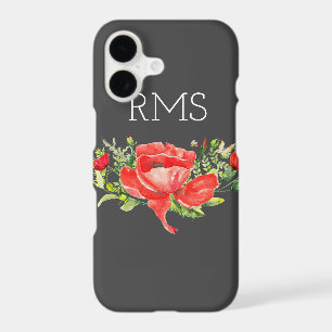 Red Poppy on Grey Customisable Monogram 