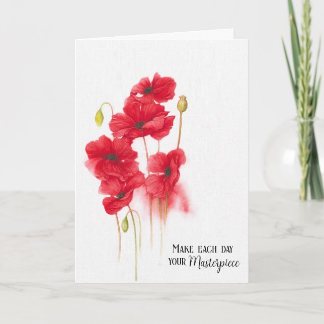Red Poppy Painting for Birthday  Card (Front)