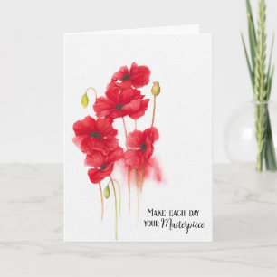 Red Poppy Painting for Birthday  Card