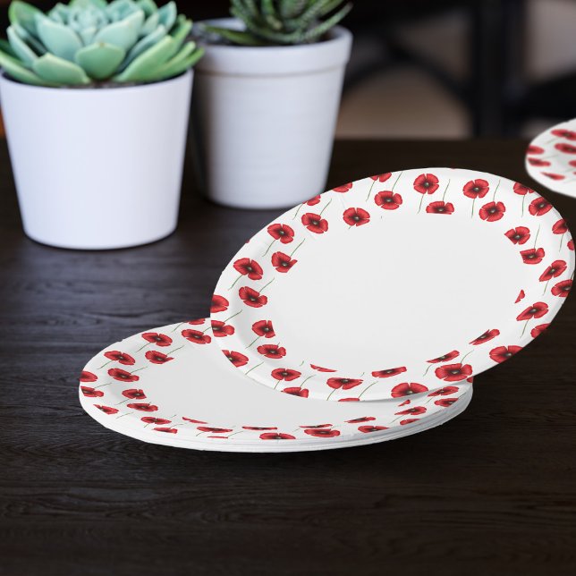 Red Poppy Pattern Buffet Party Paper Plate (Pretty poppy plate plates just for you)