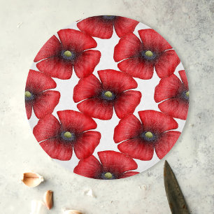 Red Poppy Pattern Decorative Glass Chopping Board