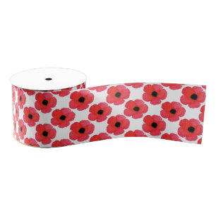 Red Poppy Pattern Grosgrain Ribbon