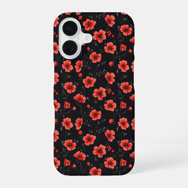 Red Poppy Pattern iPhone 16 Case (Back)